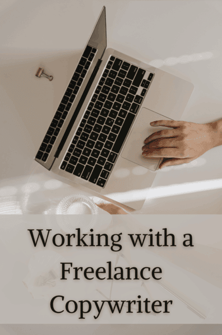 woman typing on a laptop working with a freelance coywriter